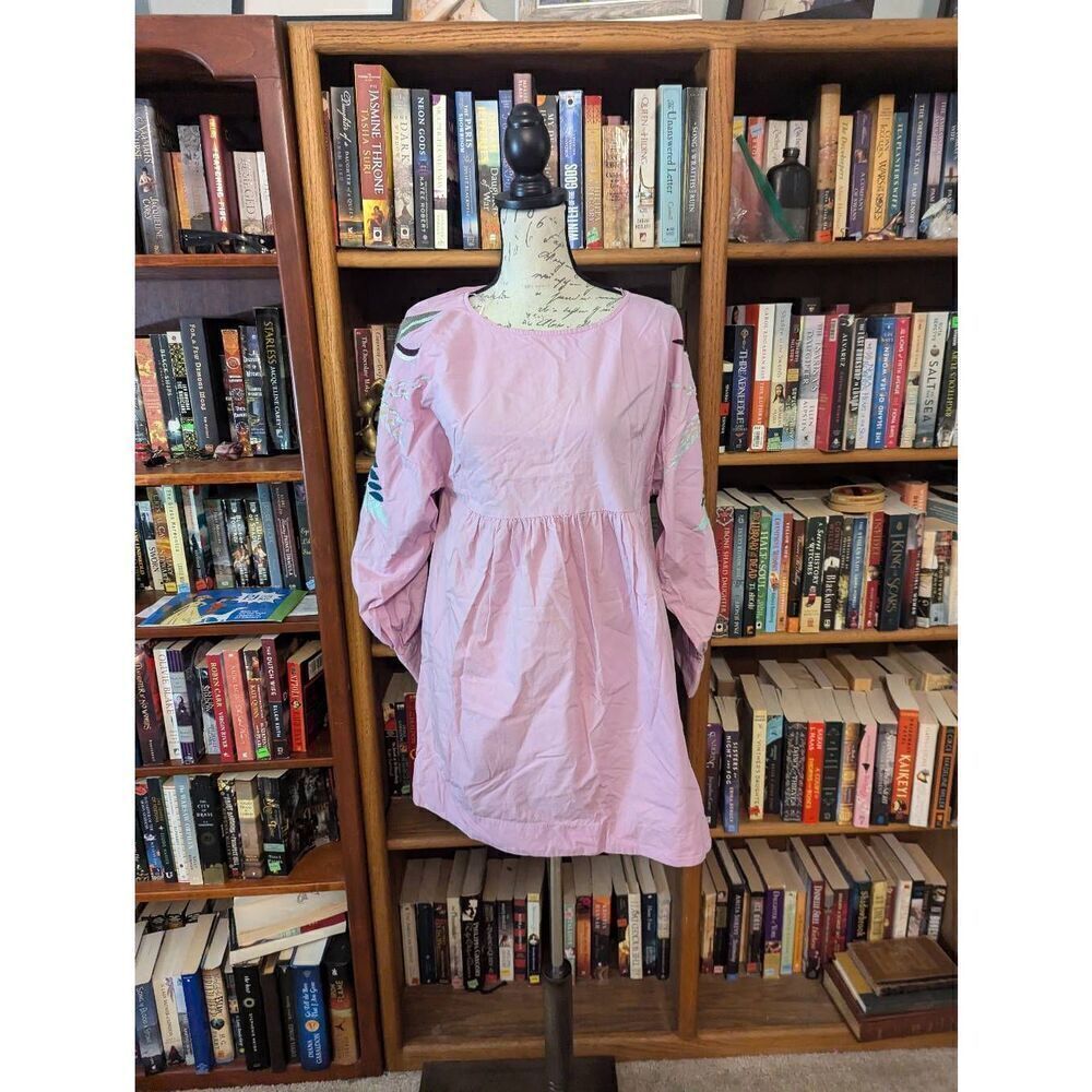 Free People Pink Mini Dress with Embroidered Sleeves